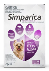 Simparica Chewables 10MG for Very Small Dogs 2.5-5KG (PURPLE) 