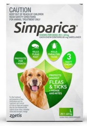 Simparica Chewables 80MG for Large Dogs 20.1-40KG (GREEN)